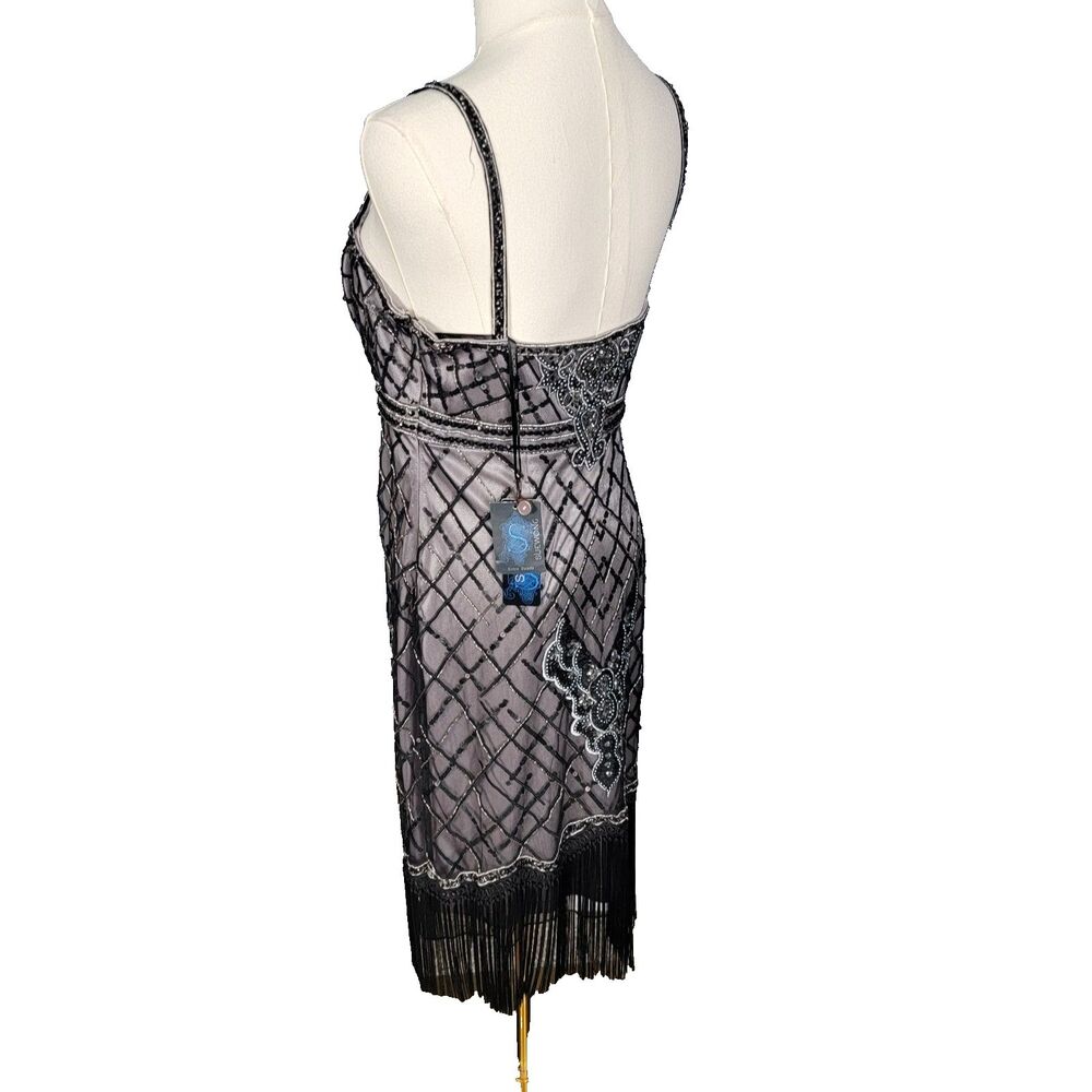 Sue Wong New Size 8/Med Beaded Dress Fringe New Gatsby Hoco Platinum Black - Picture 6 of 17